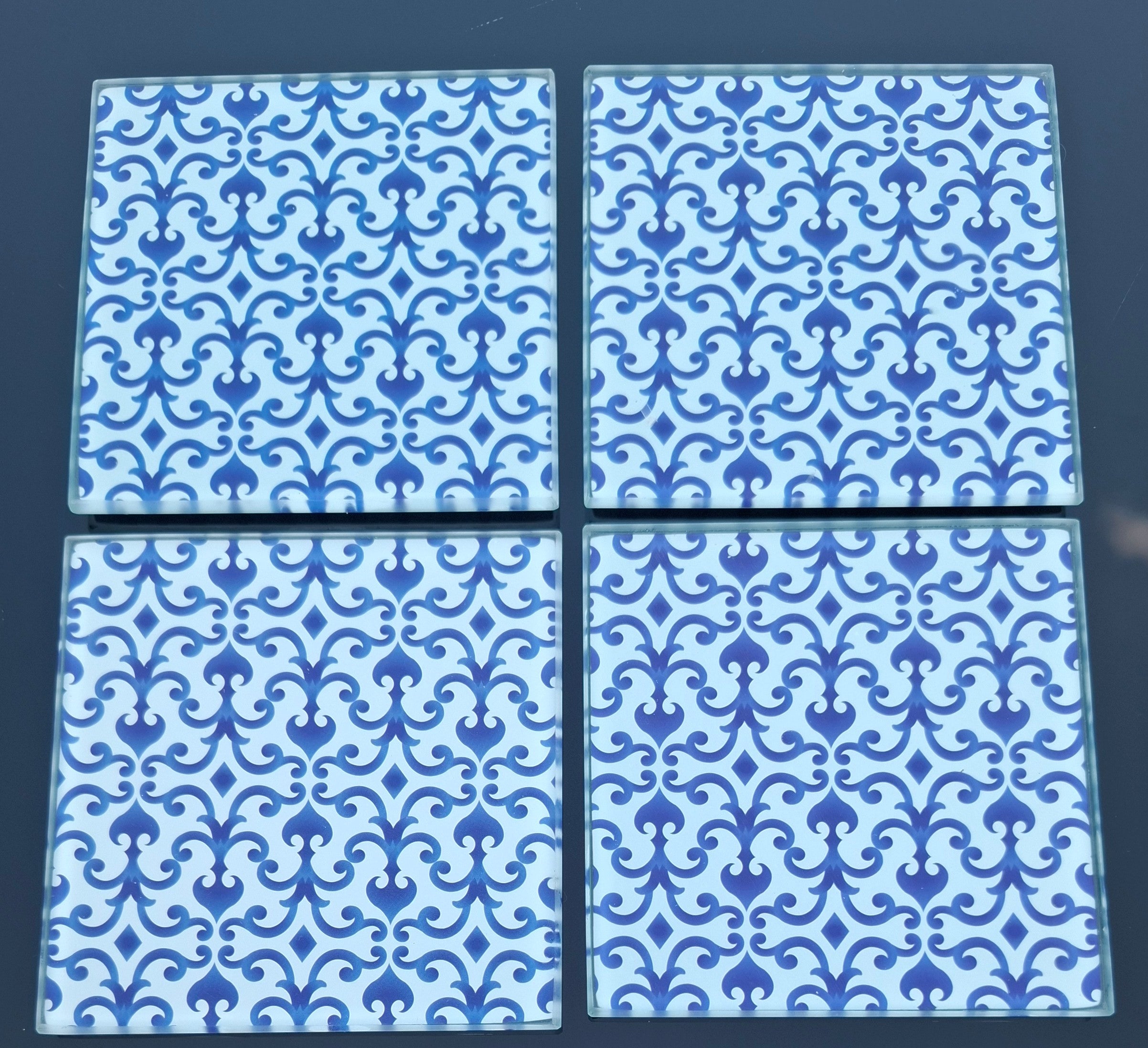 Glasuntersetzer-Set "Marokko" – 4er-Pack (ca. 10x10 cm, blau/weiß)