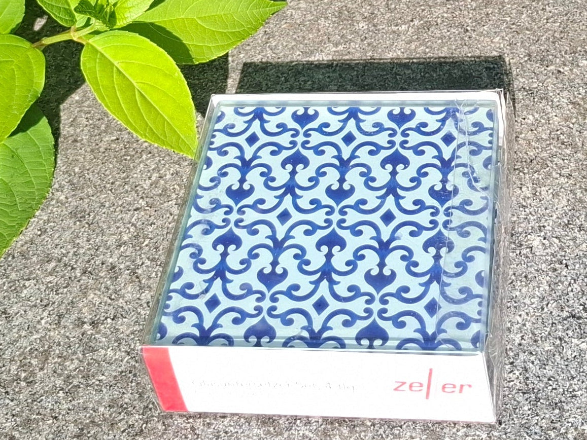 Glasuntersetzer-Set "Marokko" – 4er-Pack (ca. 10x10 cm, blau/weiß)