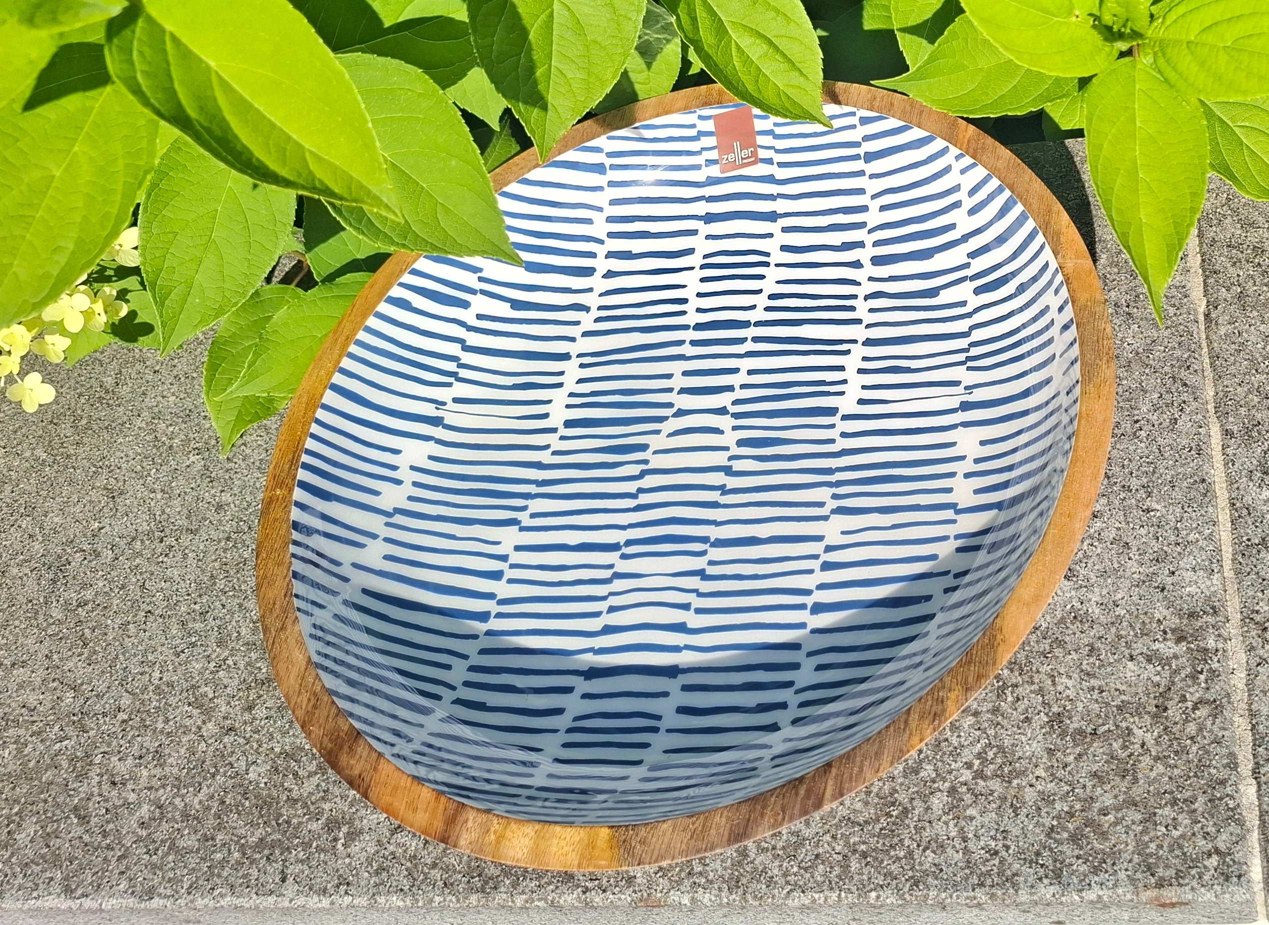 Premium Mangoholz-Schale "Maritim" (Blau/Weiß) – Groß Ø 30cm