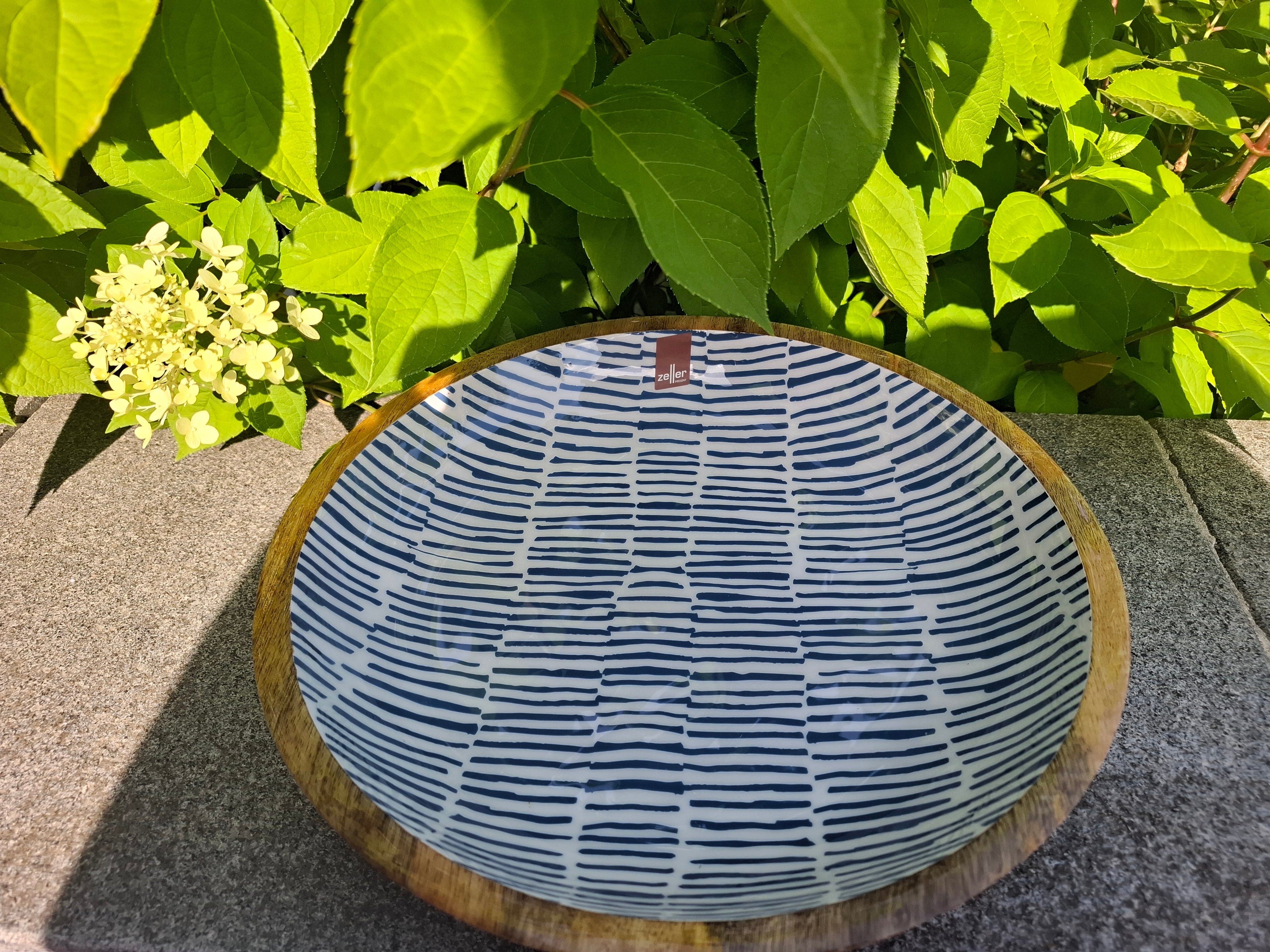 Premium Mangoholz-Schale "Maritim" (Blau/Weiß) – Groß Ø 30cm