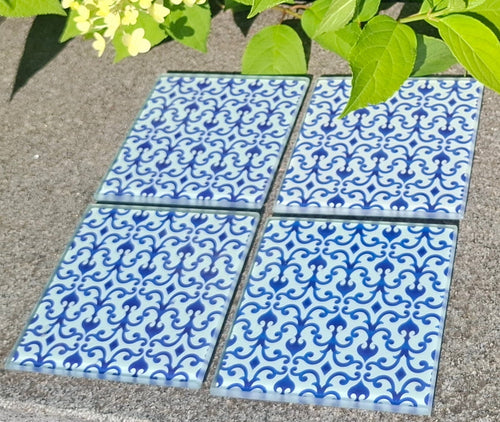 Glasuntersetzer-Set "Marokko" – 4er-Pack (ca. 10x10 cm, blau/weiß)